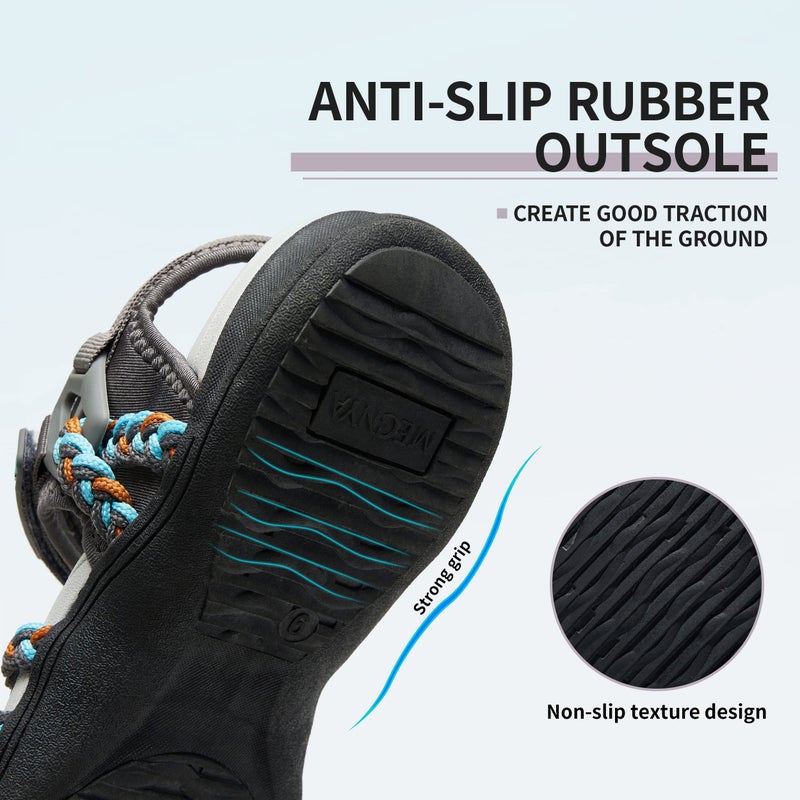 MEGNYA Athletic Walking Sandals Outdoor, Arch Support Flexible Non Slip Hiking Sandals for Camping, Adjustable Sport Sandals with Colorful Hook Loop Straps Size 9 - Image 4